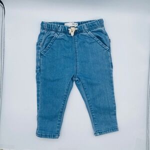 Zara Baby Slim Denim Drawstring Jeans‎ Elastic Waist Pockets Boho Preppy 9-12mo